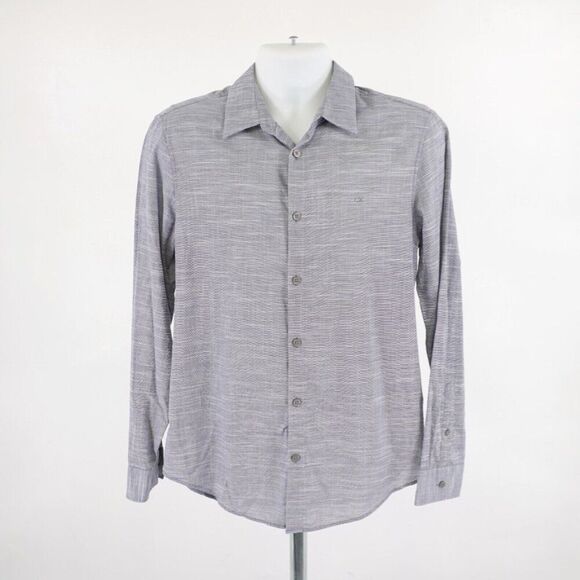 Calvin Klein Medium Heather Gray Cotton Stretch Collared Dress Shirt - Picture 4 of 11